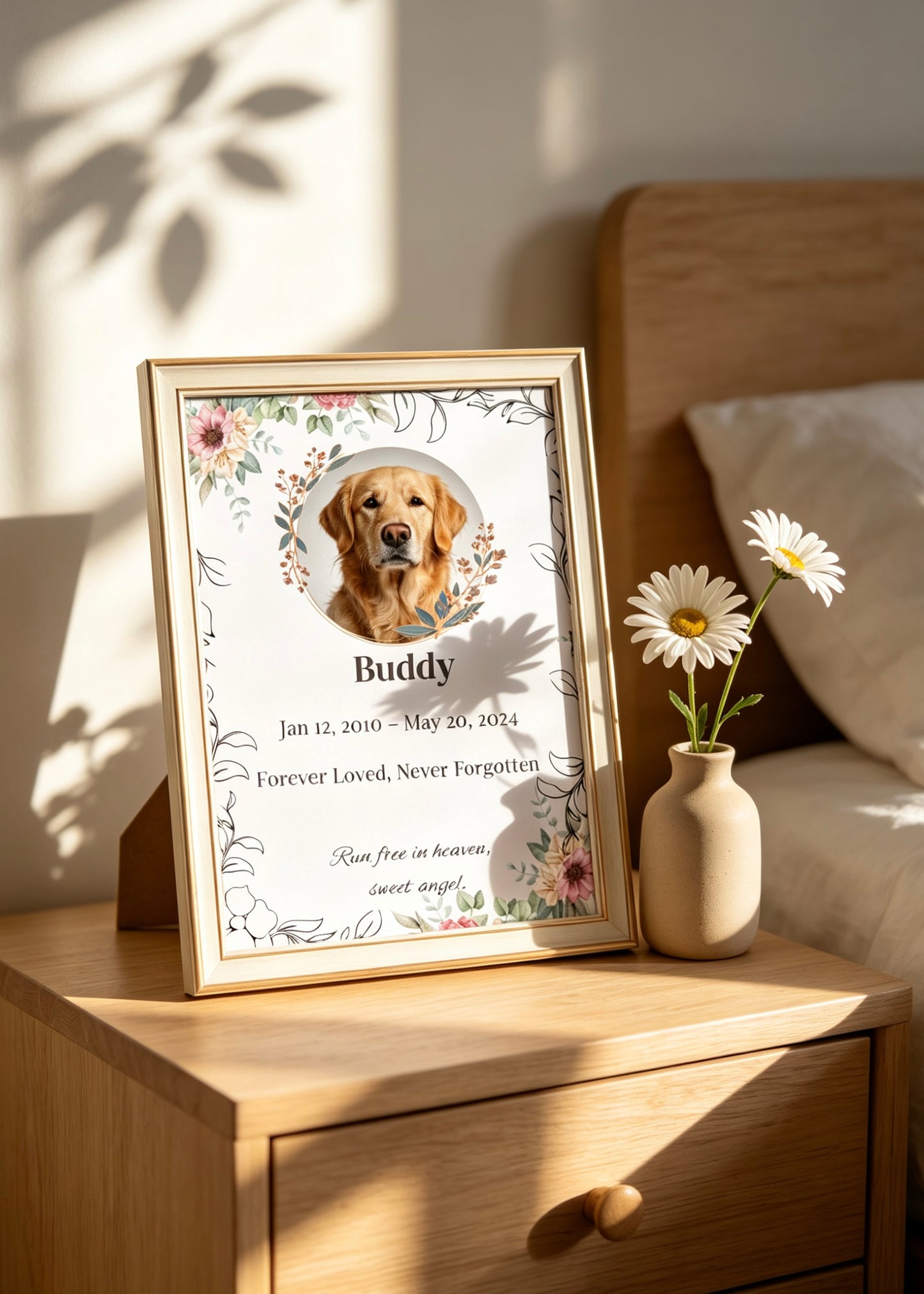 Watercolor Floral Pet Memorial Card Template | Editable Canva Printable | Dog & Cat Sympathy Gift