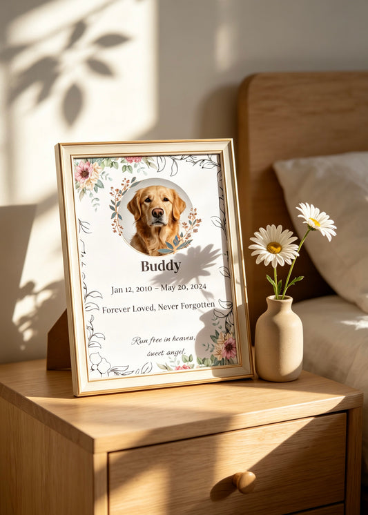 Watercolor Floral Pet Memorial Card Template | Editable Canva Printable | Dog & Cat Sympathy Gift