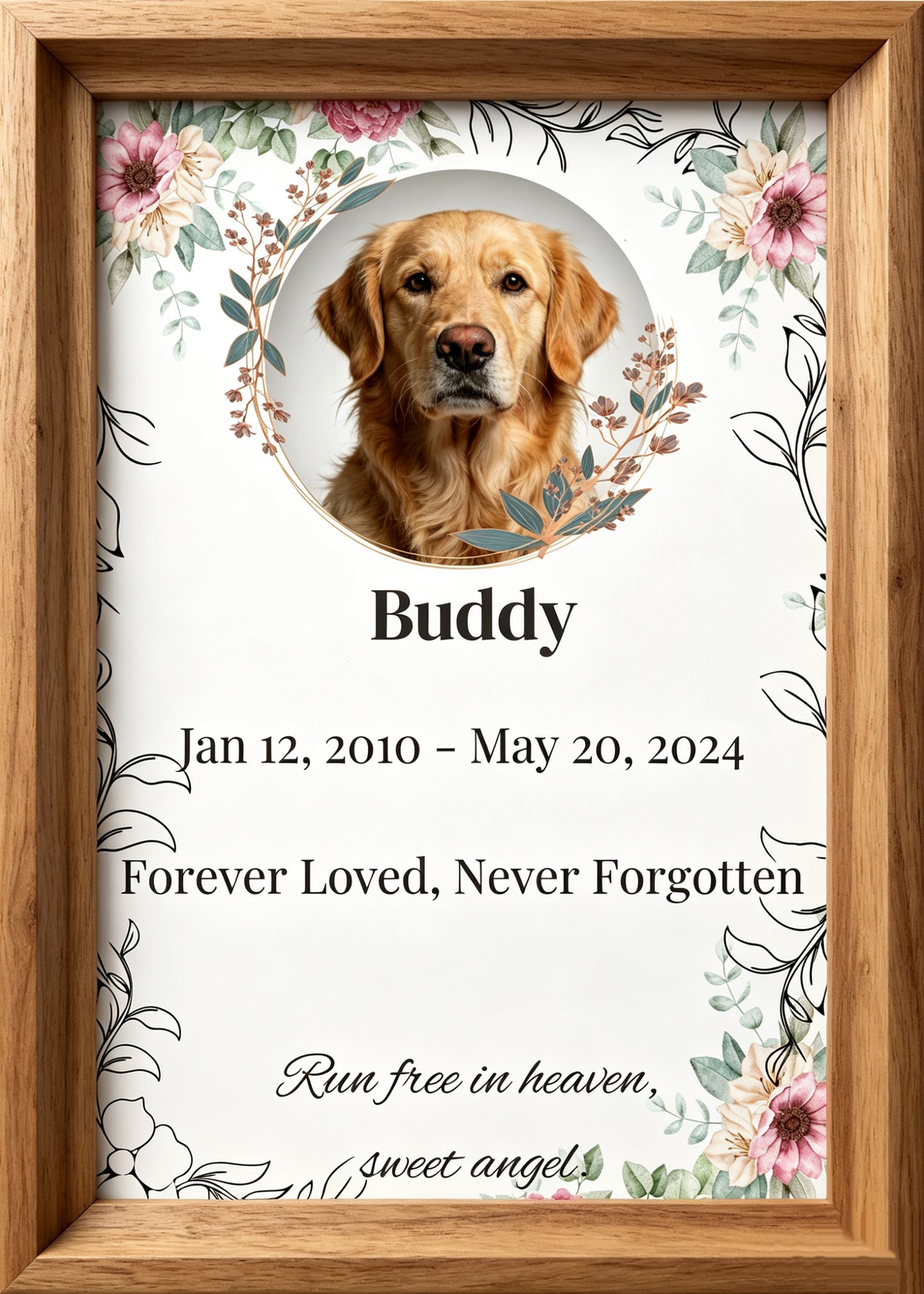 Watercolor Floral Pet Memorial Card Template | Editable Canva Printable | Dog & Cat Sympathy Gift